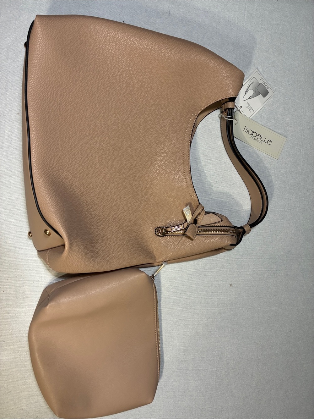 Abella Taupe Leather Shoulder Hobo with Matching Pouch